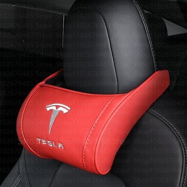 Lærbilhodestøtte for Tesla Model 3 XSY 2022 Lumbar Pute Reisehodestøtter Tesla Model Y 2023 Tilbehør Bilinteriør red headrest