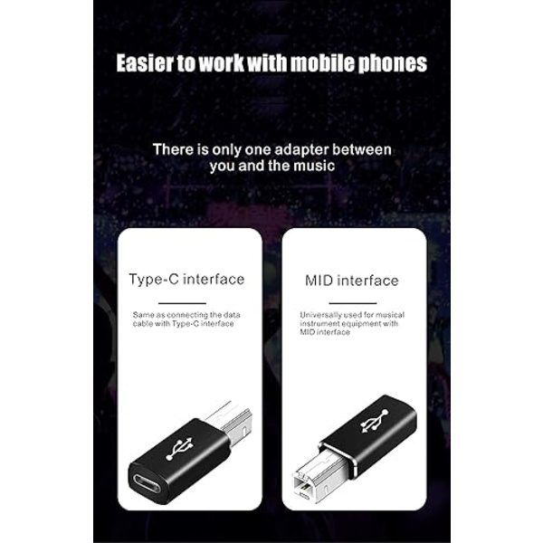 USB C til USB B adapter (2-pak), kompatibel med printere, MIDI,