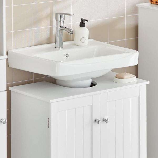 SoBuy BZR18-II-W Hvidt badeværelsesmøbel med 2 døre White Sink cabinet (on floor)