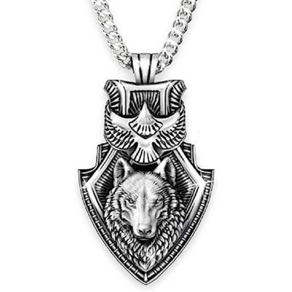Wolf Necklace, Eagle Wolf Shield Necklace, Norse Viking Wolf Hea