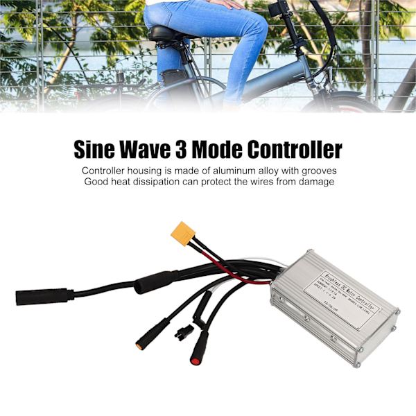 Børsteløs motorstyring 24V 36V 48V 17A Sinus 3-mode controller med vandtæt stik til DIY elcykelkonvertering