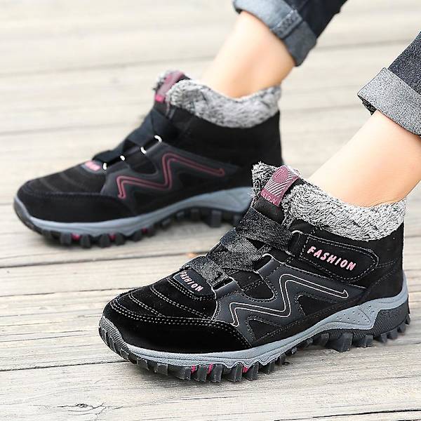 Vedenpitävät Naisten Lumikengät Slip On Turkivuoretut Lenkkarit Talvi Lämpimät Kengät 2K6137 MustaPunainen BlackRed 41