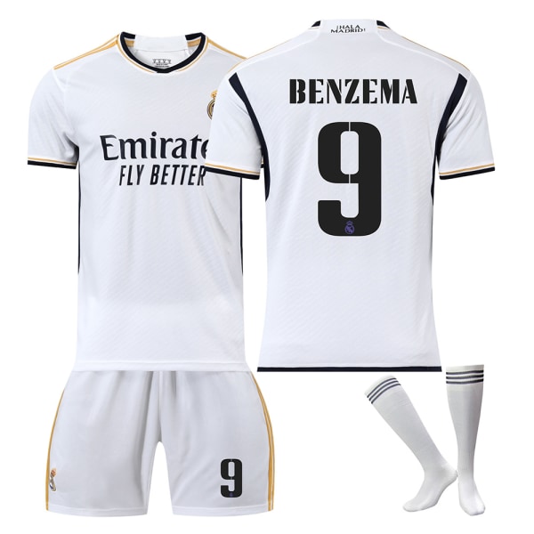Real Madrid fodboldtrøje 2023-24 20 Vinicius 10 Modric 9 Benzema nr. 7 Hazard trøjeversion Home No. 9 + socks XL