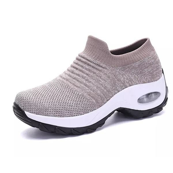 Naisten suuret ilmatyynyllä varustetut Fly Knit -urheilukengät, liukukengät, rennot sukkakengät, harmaa grey 36