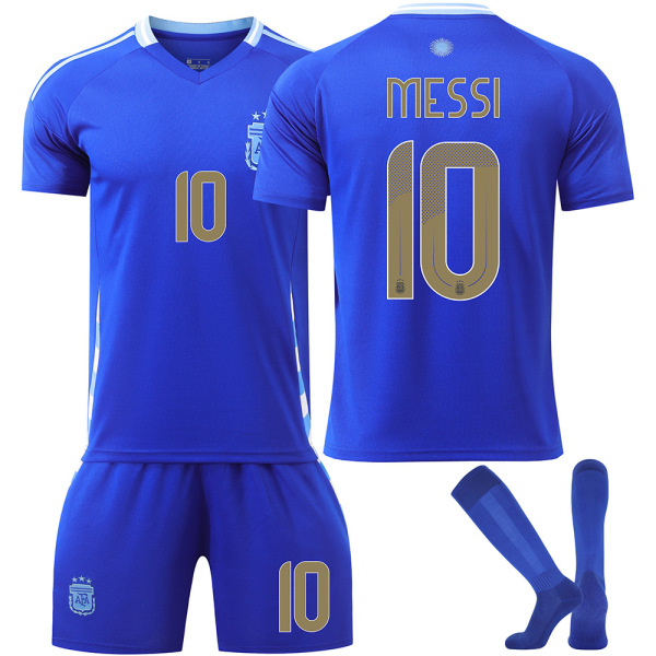2024 Argentiinan jalkapallomaajoukkueen vieraspeliasu nro 10 Messi 11 Di Maria Copa América -paita lasten puku Size 10 socks 20 yards