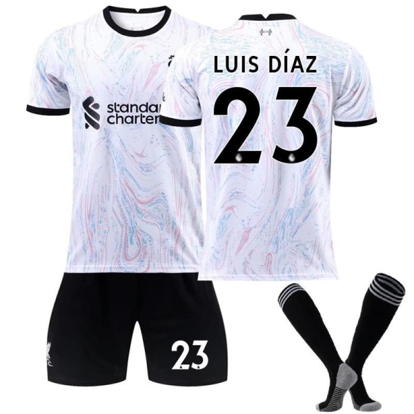 22-23 Liverpool udebanetrøje 11 Salah grå og hvid fodbolduniform dragt nr. 9 Firmino trøje med sokker No. 23 with socks #16