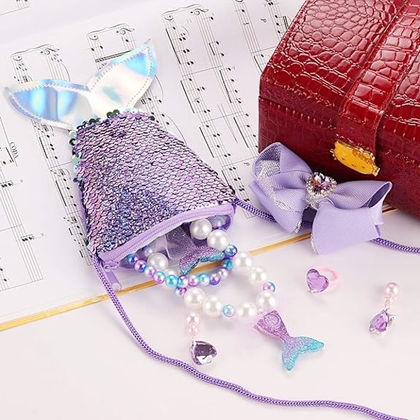 Pieces Barn Smyckesset Nytt Set Sött Tecknat Set Sjöjungfruväska Armband Ring Örhängen Hårklämma Set Partygåva
