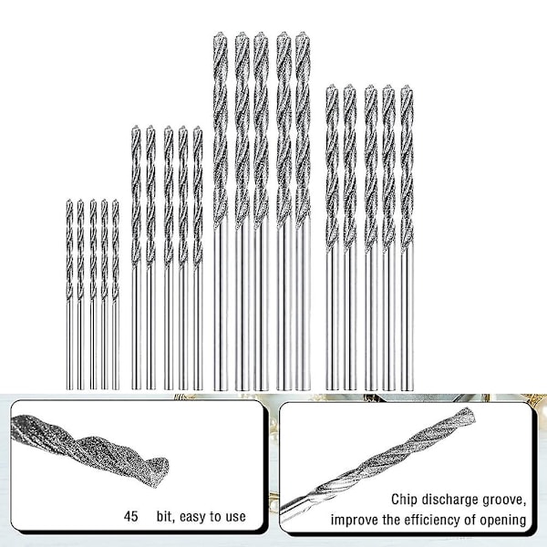 Diamantborset 20 stk. 4 størrelser 1mm 1,5mm 2mm 2,5mm Twist Tip Smykker Strand Havglas Skal-Perfekt