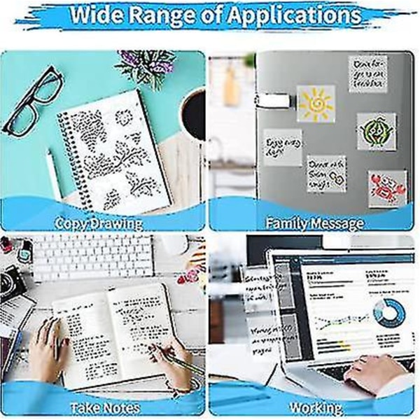 100 stk gjennomsiktige post-it-lapper, 76 x 76 mm gjennomsiktige klistrelapper selvklebende lapper