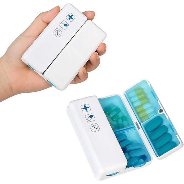 2-pack magnetisk hopfällbar pillerbox, 7-fack portabel pillerförvaringsbox, för resor