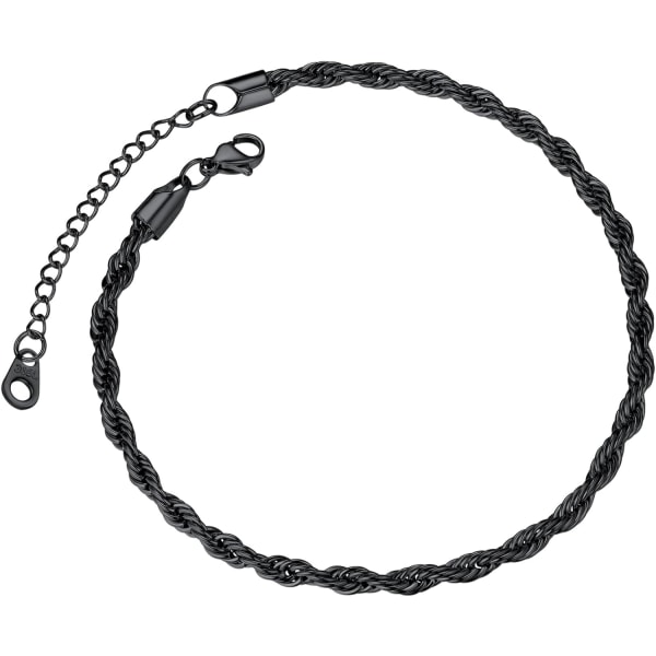 Max Black Cuban/Figaro/Twist Rope Chain Ankel Armband, Stainles