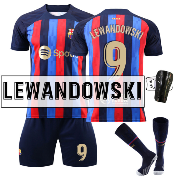 22-23 Barcelona hemma nr 10 Messi tröja nr 9 Lewandowski nr 8 Pedri 30 Gavi fotbollsdräkter set No. 9 Lewandowski wears socks #22