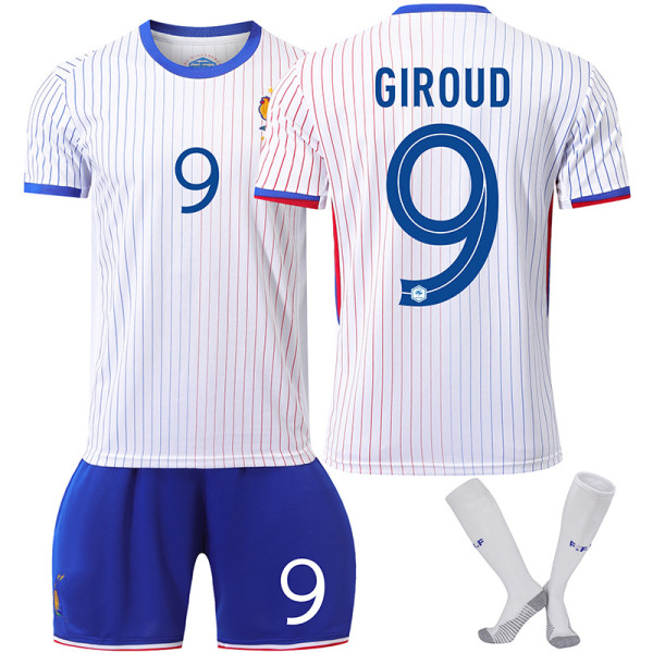 2024 EM Frankrike landslag bortaställ nr 10 Mbappé fotbollströja 7 Griezmann 9 Giroud 11 Bailey tröja Size 9 socks 16 yards