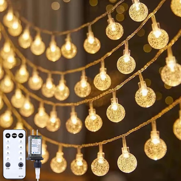 Patio-varjon valot pistokkeella - 33 jalkaa 100 LED-kristallikuulavalosarja 8 valaistustilalla