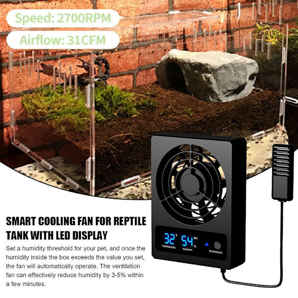 Ventilationsventilator til reptilterrarium, affugter til regnskov degrees Celsius one