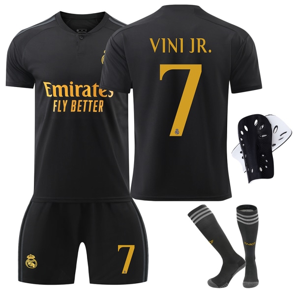 23-24 Real Madrid andet ude fodboldtrøje sort nr. 7 Vinicius 1 Courtois 5 Bellingham Size 10 socks XS