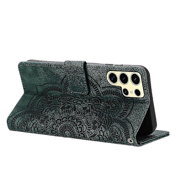 Frostat Läderfodral för Mandala Emed Retro Telefon Grön(FQ) Green For Samsung Galaxy S24 Ultra 5G