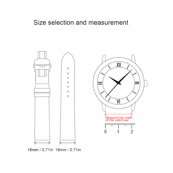 Remme for klokke med spenne, unisex klokkestropp, reservedeler, tilbehør, svart 18 mm / 0,71 tommer