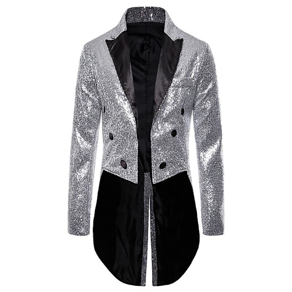 Menn Skinnende Sekvens Glitter Utsmykket Blazer Jakke Menn Nattklubb Prom Dress Blazer Dress Homme Sangers Scene Klær Smoking Ny Sølv Silver L