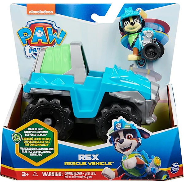 Auton hahmo Rex - Auto 15cm Paw Patrol keräilyhahmo - Paw Patrol lelu - Kierrätetty muovi lelu - Lasten auto - Lelua lapsille 3 vuotta ja sitä vanhemmille