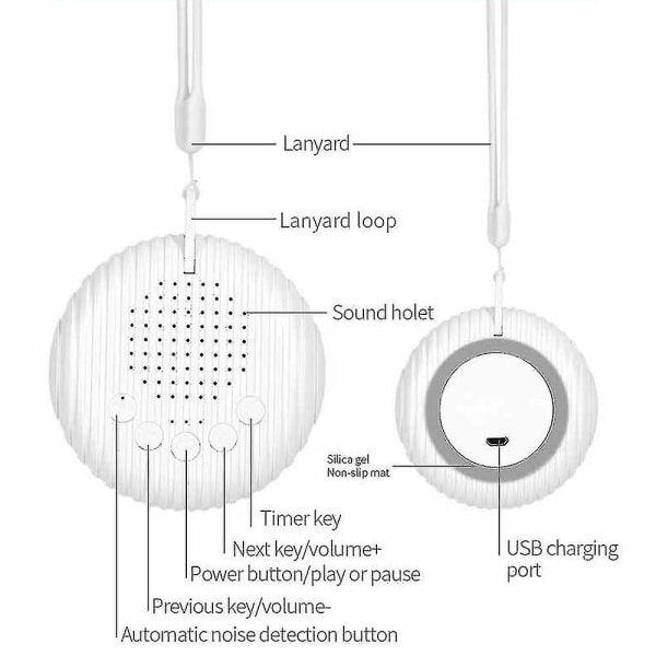 Genopladelig hvid støjmaskine til baby med 10 beroligende lyde