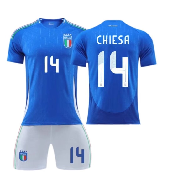 Europeiska cupen - Italiens hemmatröja nr 14 Chiesa nr 18 Barella barn vuxen set fotboll Size 6 socks + protective gear L