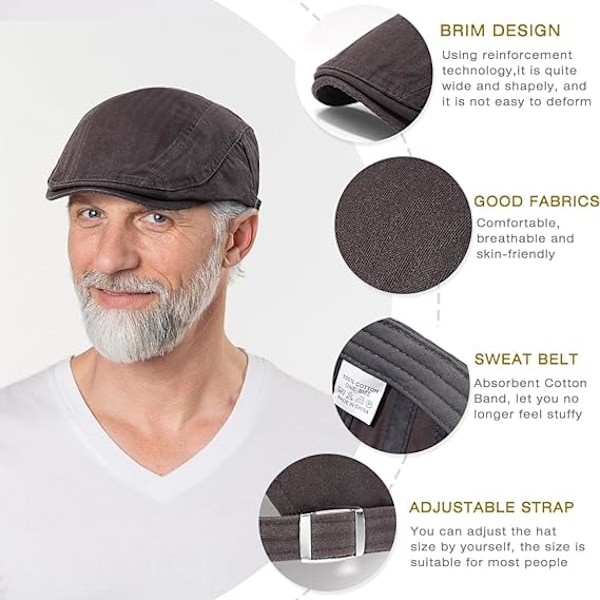 Herr Newsboy Keps Flat Cap Bomull Justerbar Andningsbar Irländsk Cappy Ivy Kör- och Jaktmössa