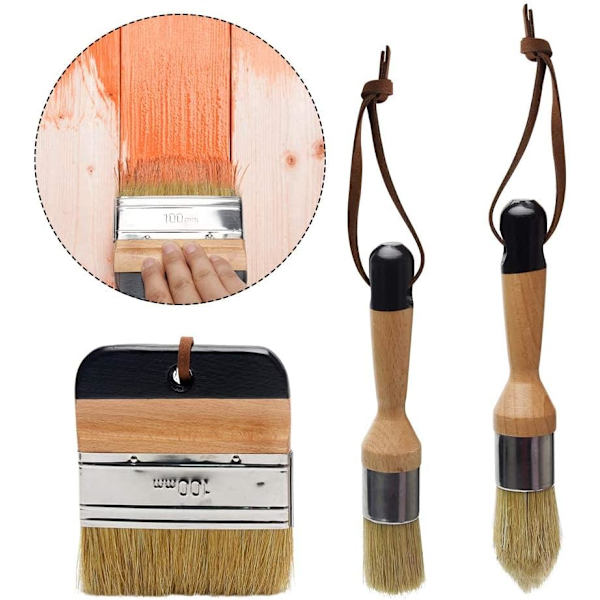 Trä krita och vax borste set 3-pack naturliga borst målning och vaxning verktyg borstar