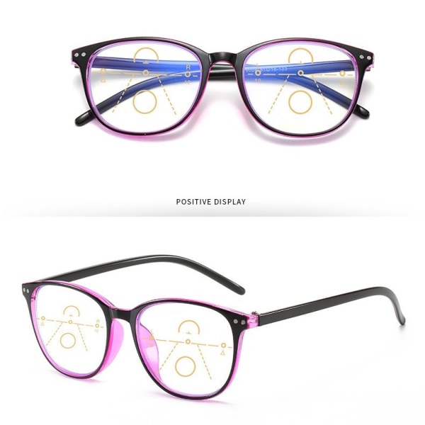 Progressive multifokale briller til kvinder og mænd, blålysblokerende læsebriller rød-sort Red-black Strength 2.0X