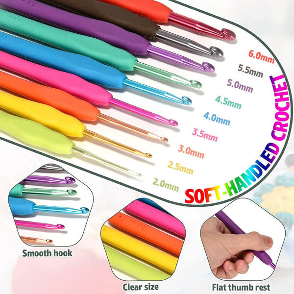 79pc Ergonomisk virknålsset 5 rullar garn stickningskit A