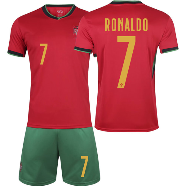 24-25 Europeiska cupen Portugal hem fotbollströja set nr 7 Ronaldo tröja nr 8 B Fee tröja barnset No size socks + protective gear 16 yards