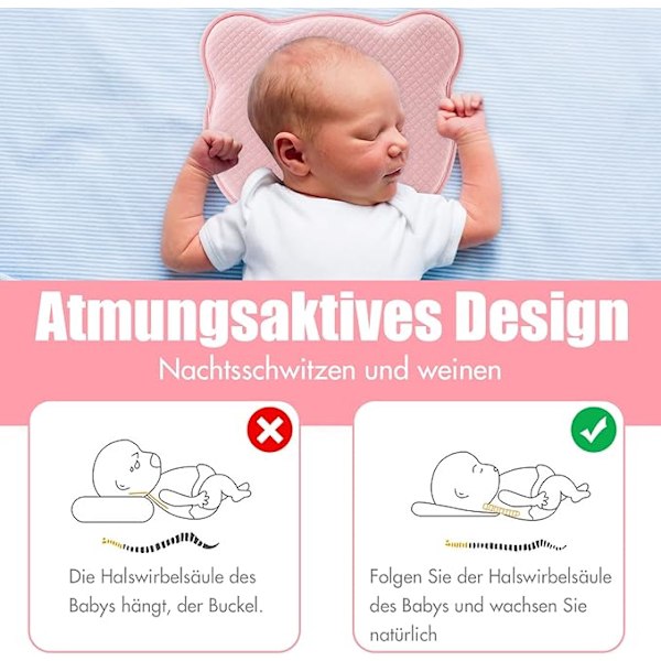 Babykudde sidostöd kudde babykudde anti-platt huvud babykudde huvuddeformation 103% bomull, babyhuvudkudde minnesskum för - Grön Green