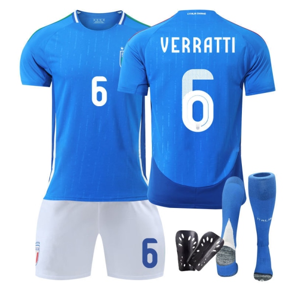 Europacup Italien tröja 2024 hemma Chiesa träningsdräkt för vuxna för barn herr- och damfotbollsdräkter Italy Home No. 6 + Socks & Gear XS
