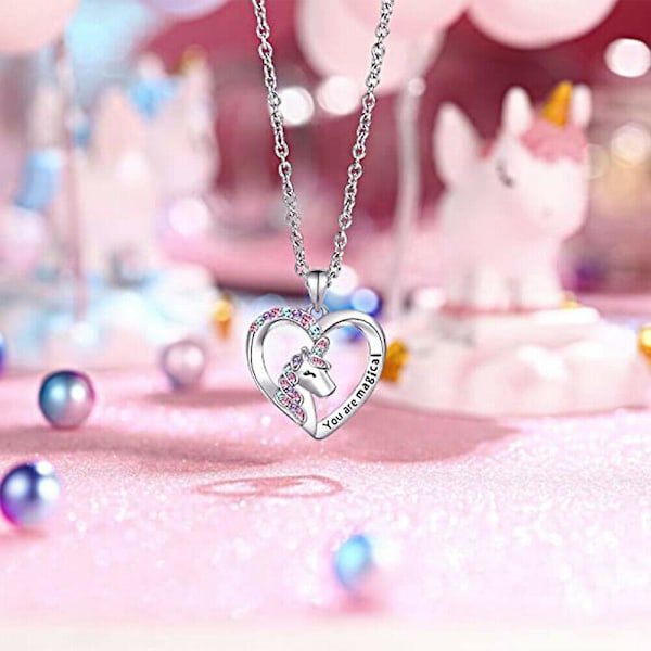 Heart Shaped Magical Unicorn Pendant Necklace Jewelry Kids Girls Gifts