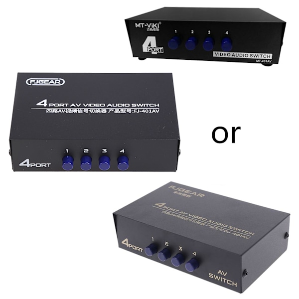 4-vägs AV-switch RCA-switcher 4 in 1 ut Kompositvideo L/R ljudväljare