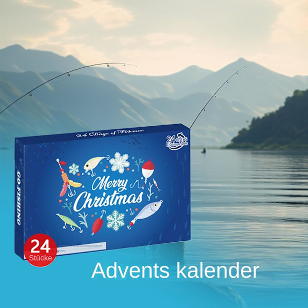Fiskekalender 2024, fiskeutstyr adventkalender, julefiske agn nedtellingskalender, 24 dager med overraskelsesgaver for fiskeentusiaster B