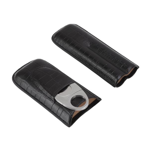 Læder Cigar Etui Bærbar med Cigar Cutter Rejse 2 Finger Cigar Holder Sort til Kæreste Gaver