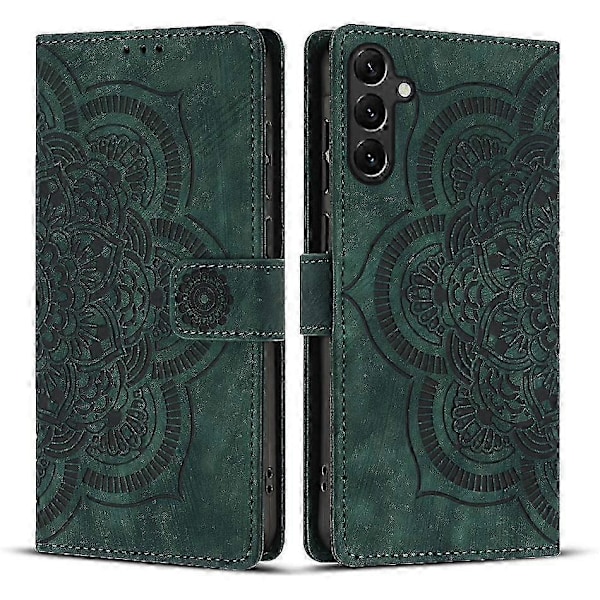 Frosted Læderetui til Mandala Emed Retro Telefon Grøn(FQ) For Samsung Galaxy S25 5G Green
