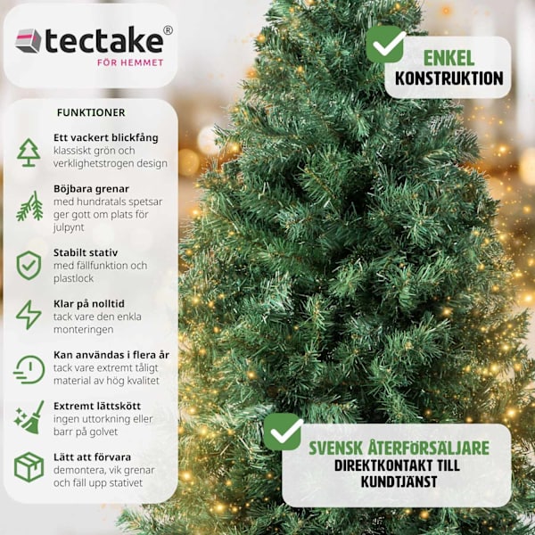 tectake Konstgjord Julgran med Metallstativ, Grön - 180 cm Green Grön