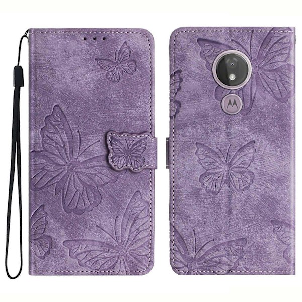 Skin-touch PU-läderfodral med fjärilsmönster, stativ och plånboksfunktion för Motorola Moto G7 Power Flerfärgad Multicolor Style D
