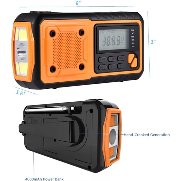 Nödradio, solradio med powerbank, AM/FM/WB/NOAA och varning bärbar väderradio