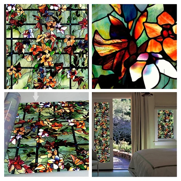 Statisk klistrende vindusfilm 3D Dekorativ Blomster Vindusfilm Tonade Vinyl Glass Jul Vindus Dekal WP1084 WP1084 WP1084 115x500cm