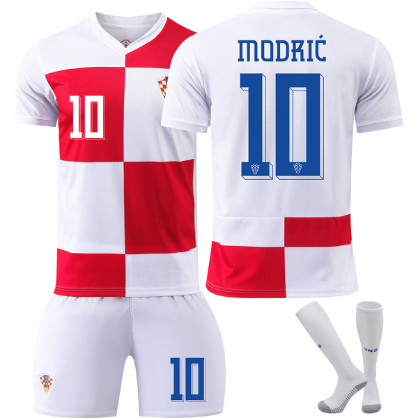 2024 Kroatien Hjemmefodboldtrøje nr. 10 Modric EM-trøje Drengesæt Version No. 11 with socks + protective gear #L