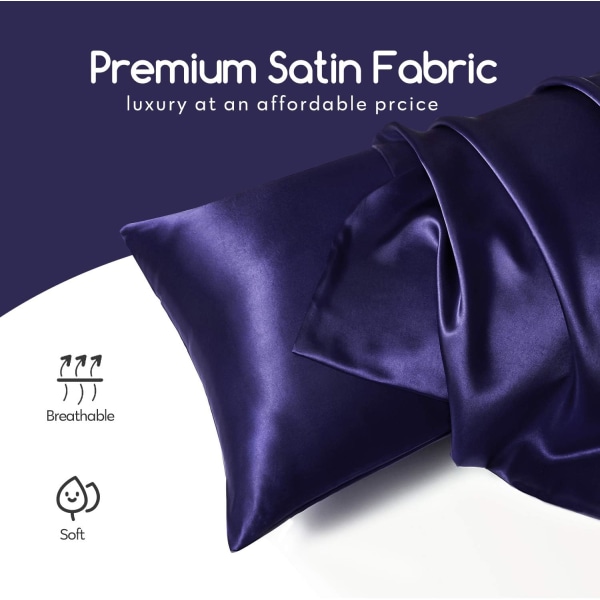 Silk Satin Pillowcase 2-pack (ilman täytettä) Navy Blue Navy Blue 50X75cm