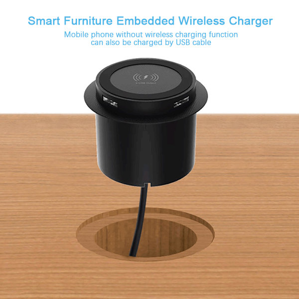 Pop-up skrivebords indbygget hurtig trådløs oplader med USB-port