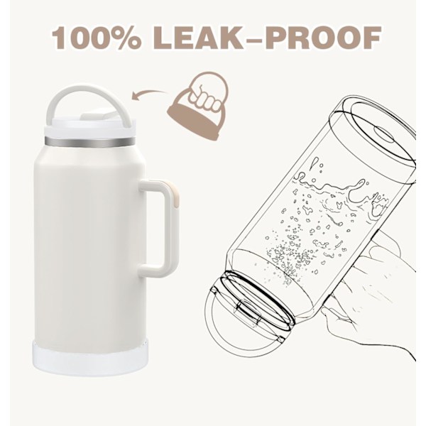Vannflaske 64oz Tumbler med Håndtak og Sugerør Halv Gallon Isolerende Rustfritt 3