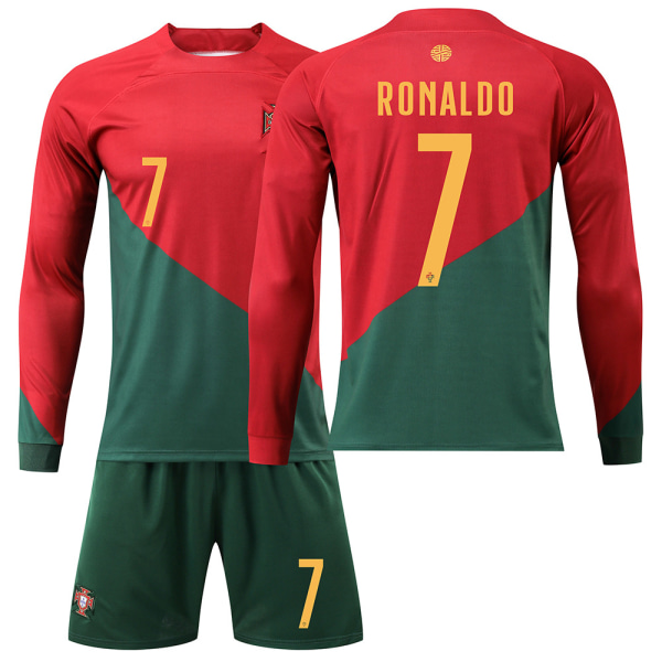 22-23 Portugal VM langærmet fodboldtrøje sæt nr. 7 Ronaldo trøje nr. 8 B Fee efterår og vinter børn No. 7 protective gear with socks 26 yards