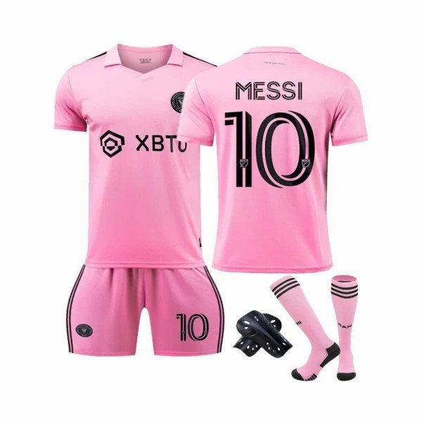 (Rosa, 24(8-9 vuotta) Inter Miami Kid Messi Jalkapallopaita Strip Jersey harjoitteluhaalari Jalkapallosetti T-paita+shortsit+sukat Musta Black 26(10-11 Years)