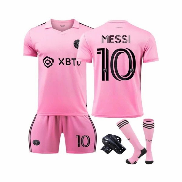 Rosa Inter Miami Barn Messi Fotballdraktsett - Jersey, Treningsbukser, Fotballsokker (Størrelse 24 (8-9 år)) Pink 18(3-4 Years)