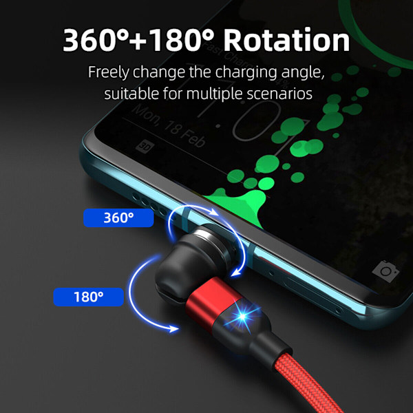360 magneettinen latauskaapeli 360° pyörivä puhelimen laturiin Nopea 2M Ed